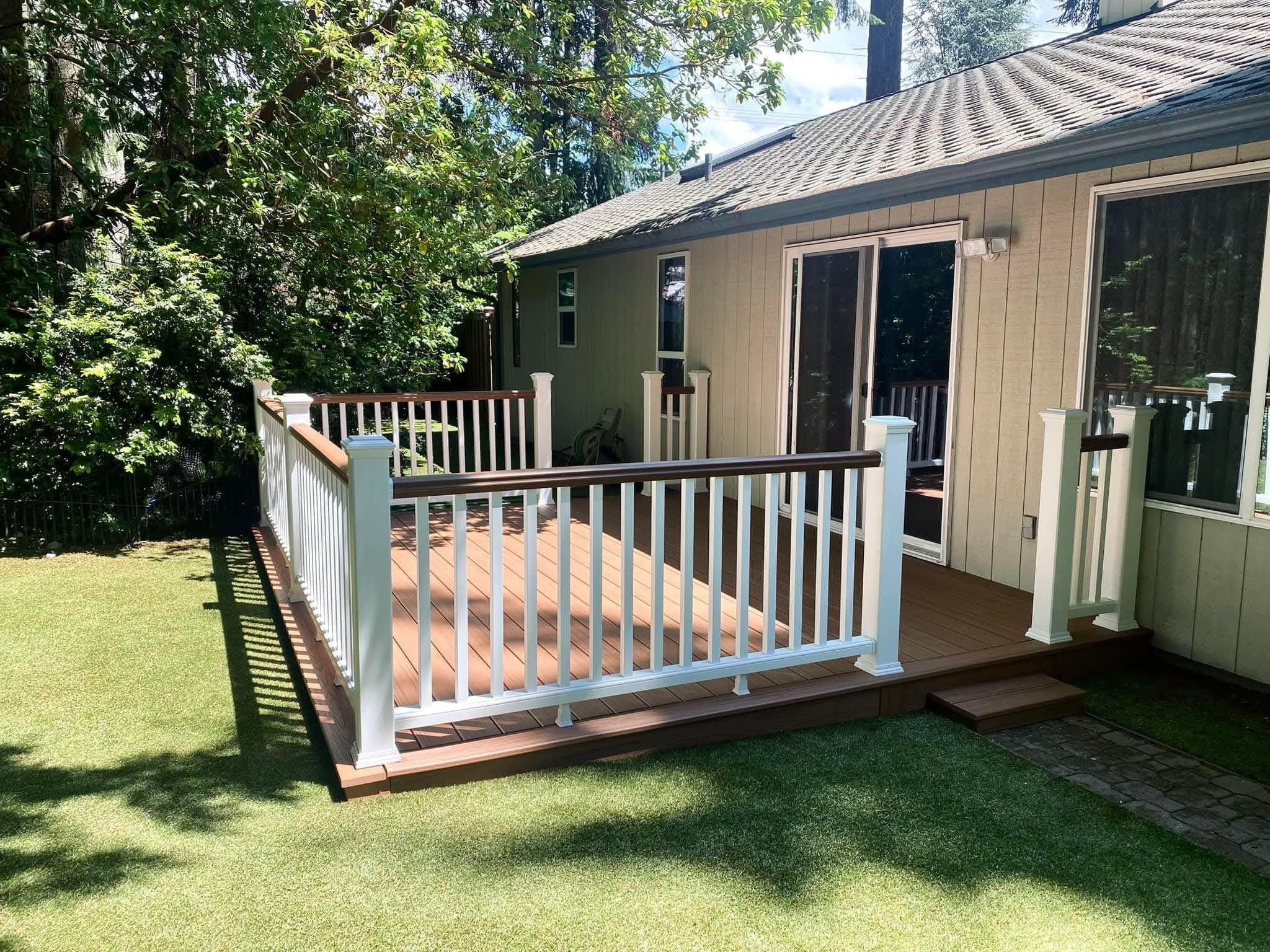 Brand-new wooden backyard deck installed by Stonecraft in Lancaster, PA